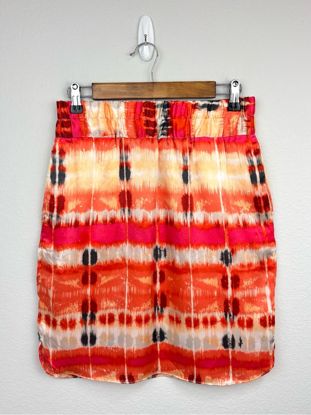 Banana Republic 100% Silk Orange Pink Watercolor Print Skirt Size 6 Preppy Y2K